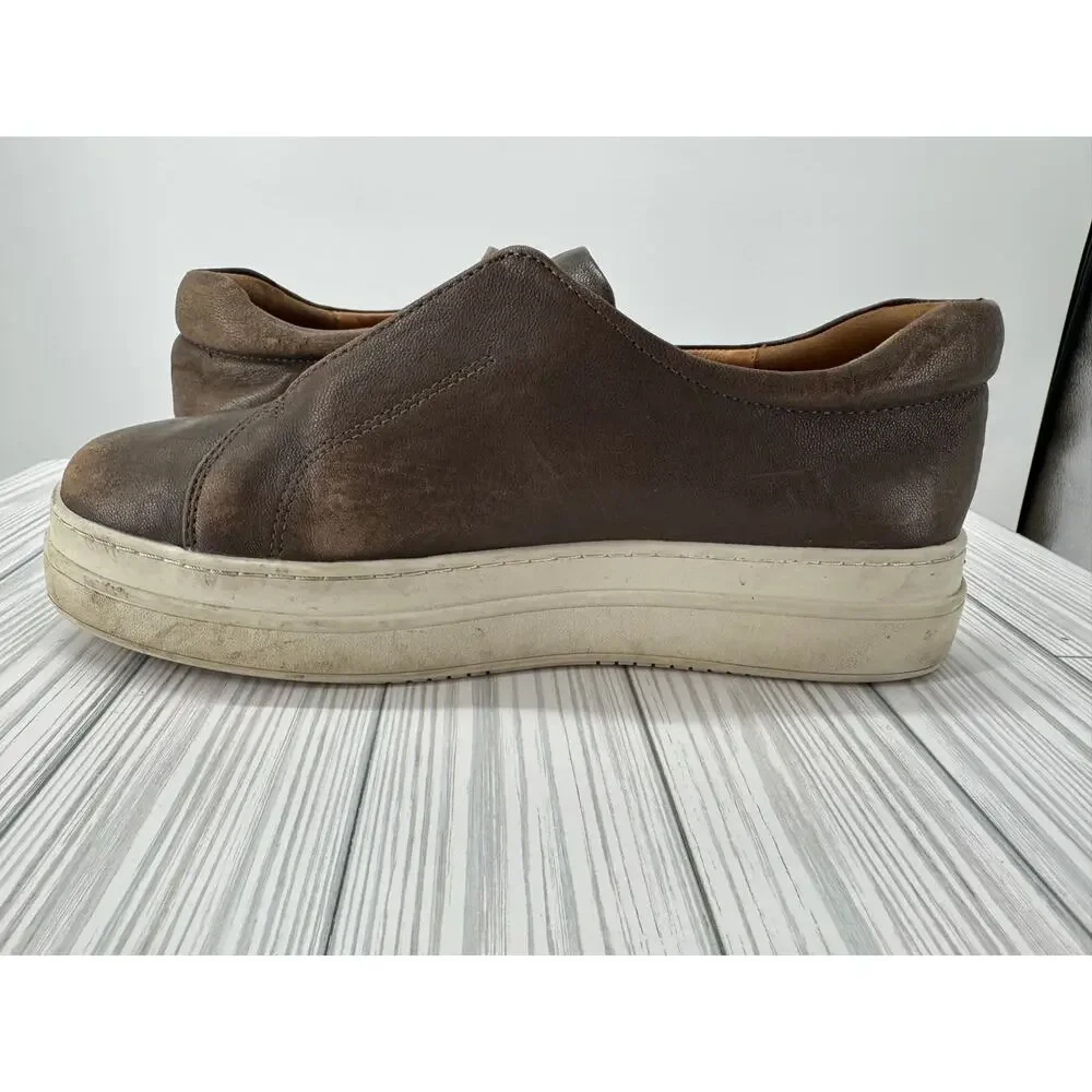 J/Slides Starr Women's Sz 8.5 Brown Leather Wedge Slip-On Sneakers Comfort Shoes